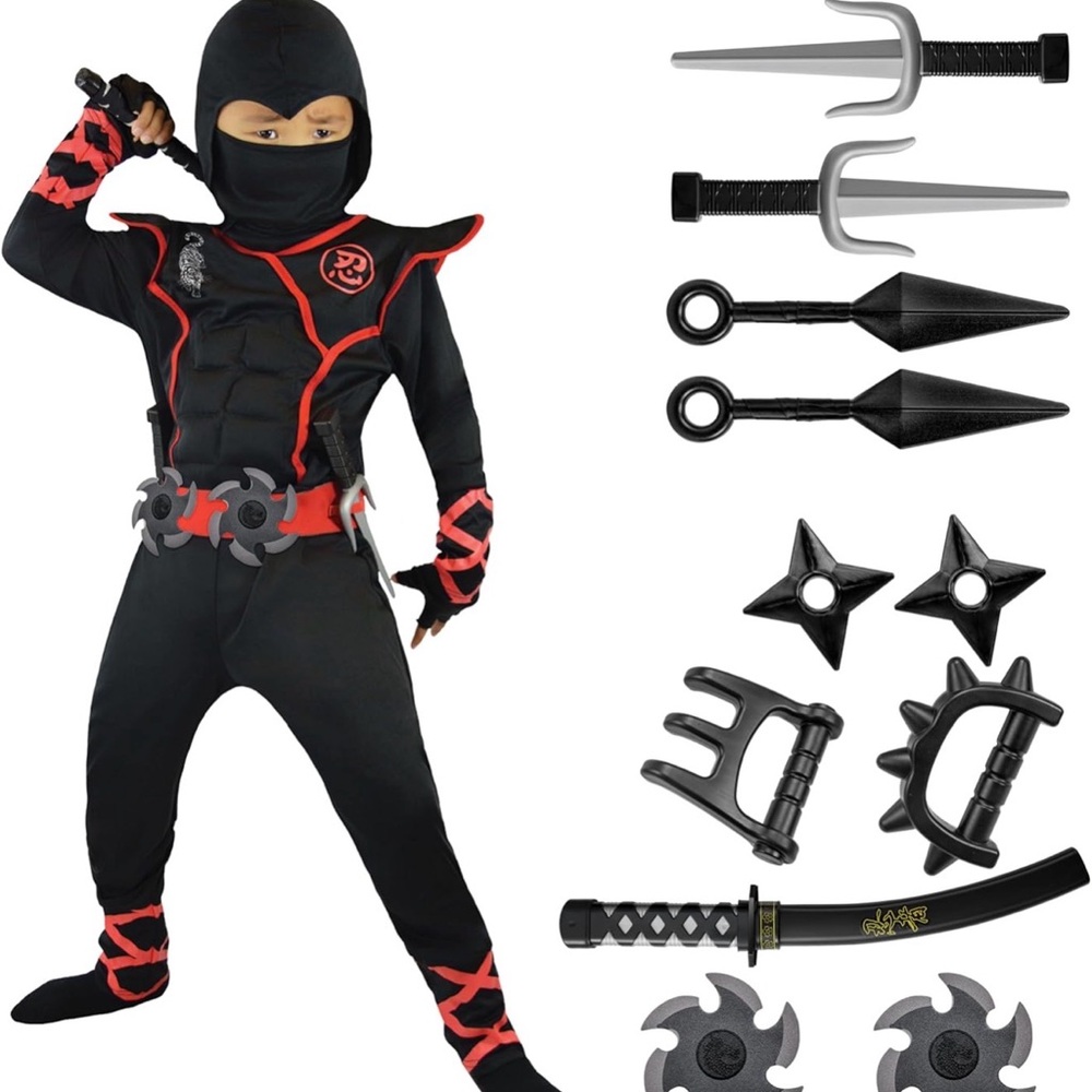 Kids Black Ninja Costume with 1 set of accessories